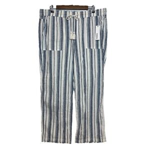 Sonoma Linen Cotton Straight Leg Pants Blue White Stripe Women’s Size XL NWT